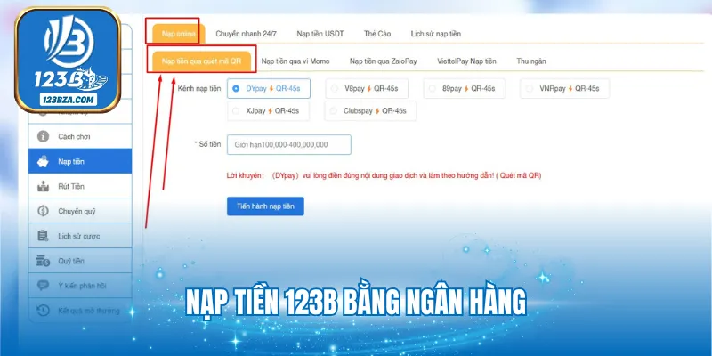 Nạp Tiền 123B Nạp tiền 123B bằng ngân hàng